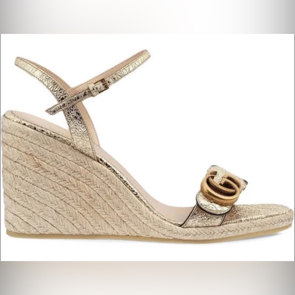 Gold Gucci Espadrille Wedge Sandal- size 7 worn once